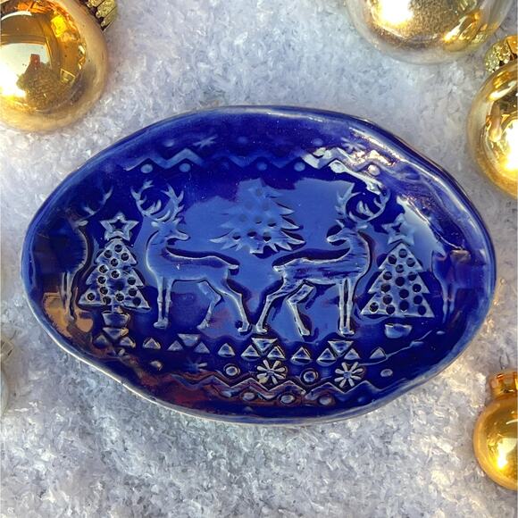 Reindeer Soap, Trinket, Ring, or Ear Ring Dish in Cobalt Blue - Picture 1 of 10